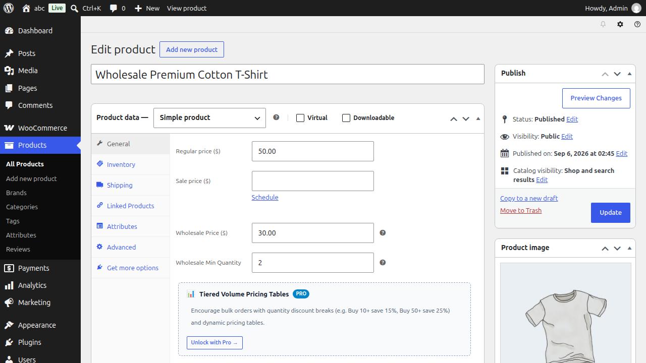 Setting Wholesale Price and Minimum Order Quantity in WooCommerce