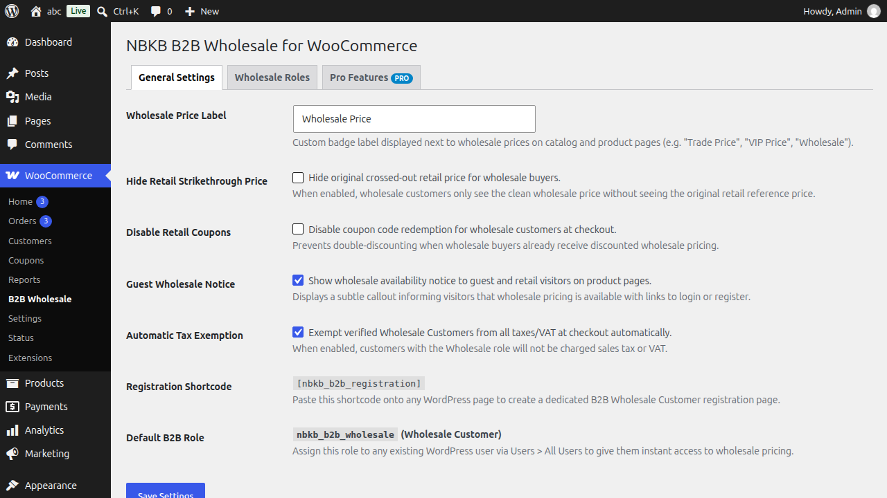 WooCommerce B2B Settings, Coupon Blocker, and Tax Exemption
